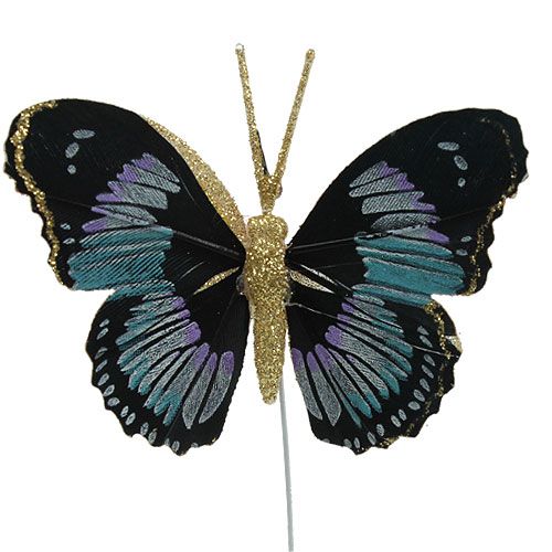 položky Péřový motýlek na drátě černý sortiment 7,5cm - 8,5cm 6ks