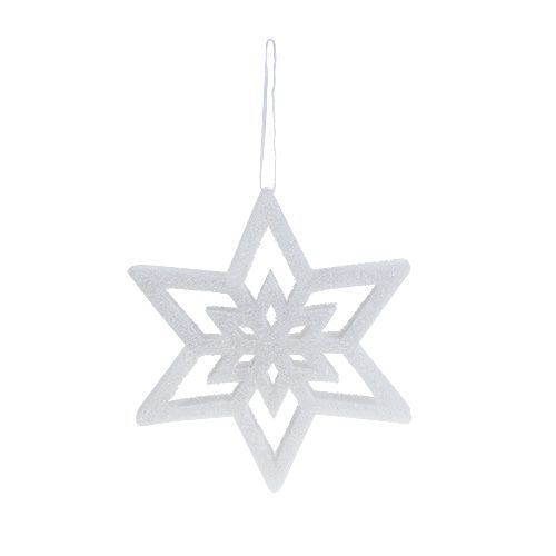 Floristik24 Dekorativní hvězda bílá, zasněžená 28cm L40cm 1ks