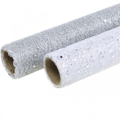 Dekorační látka na stůl šedá stříbrná x 2 různé 35x200cm