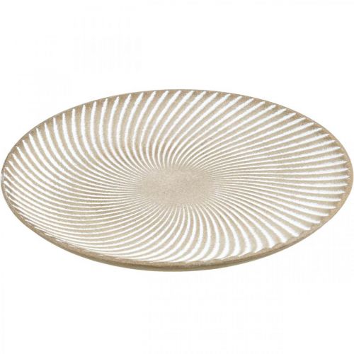 položky Dekorativní talíř kulatý bílohnědé drážky stolní dekorace Ø35cm V3cm