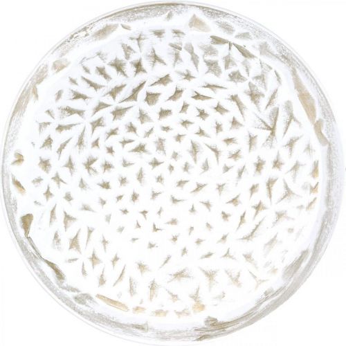 položky Dekorativní talíř bílý kulatý hnědá struktura vintage stolní dekorace Ø39cm