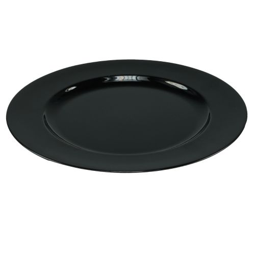 Dekorační talíř černý plochý lesklý plast Ø28cm V2cm
