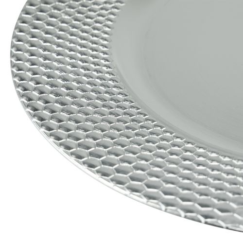 položky Dekorační talíř kulatý plastový dekorativní talíř stříbrný Ø33cm