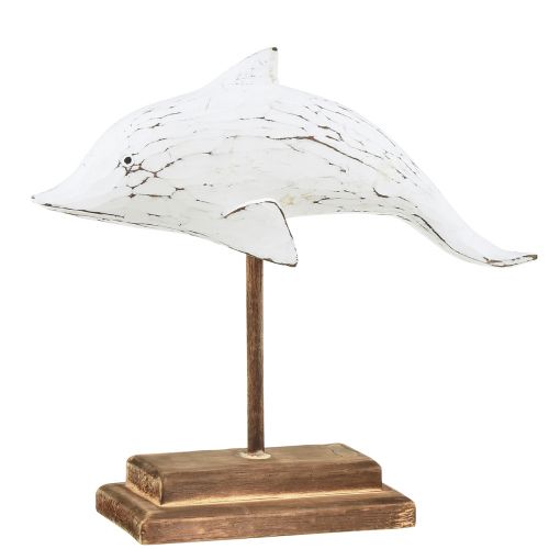 Dekorace delfín Albasia Maritime dřevěná dekorace bílá 28×6,5×26cm