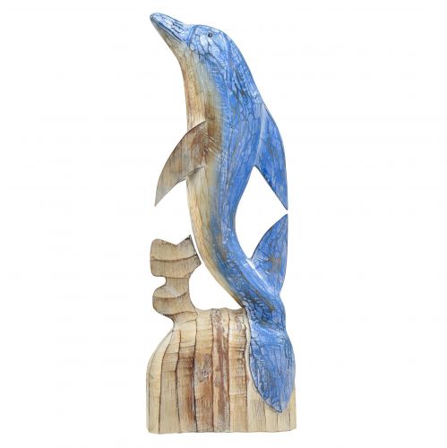 položky Figurka delfína námořní dřevěná dekorace ručně vyřezávaná modrá V59cm