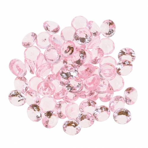 Floristik24 Dekorační kameny diamant akryl světle růžová Ø1,2cm 175g k narozeninové dekoraci