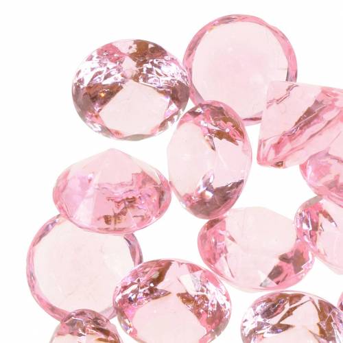 položky Dekorační kameny diamant akryl světle růžová Ø1,8cm 150g rozptylová dekorace na stůl