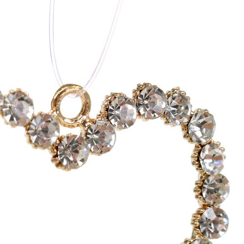 Floristik24 Ozdobné srdce zlaté k zavěšení s kamínky 6ks