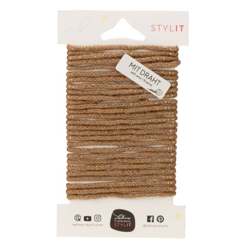 položky Hnědá vlněná šňůra se zlatou nití, 5m x 5mm s drátkem, na dekoraci a tvoření