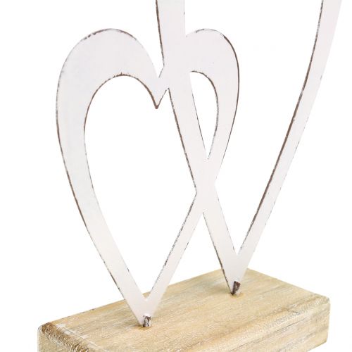 Floristik24 Dvojité srdce bílé u nohy V18cm