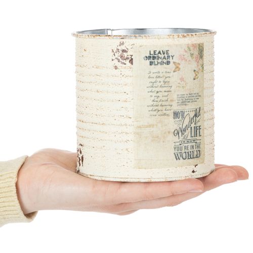 Plechový květináč krémový kovový Shabby Chic Ø11cm V10,5cm | Floristik24.cz