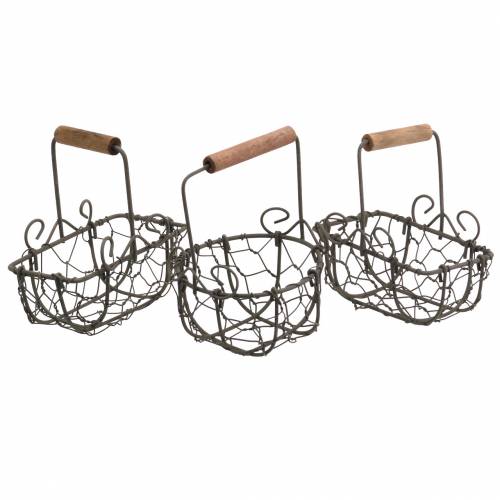 Floristik24 Varianta mini drátěného košíku s dřevěnou rukojetí, rezavě hnědá, V10,5–11,5 cm, 9 kusů