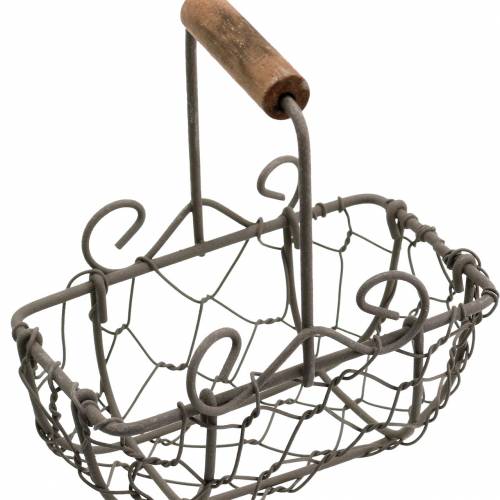 Floristik24 Varianta mini drátěného košíku s dřevěnou rukojetí, rezavě hnědá, V10,5–11,5 cm, 9 kusů
