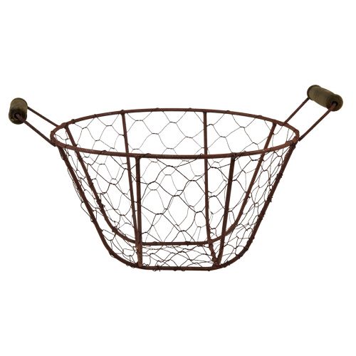 položky Drátěný koš vintage kulatý s dřevěnými uchy kovový koš rez Ø22cm