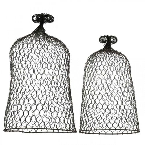 Floristik24 Ozdobný zvonek kovový, lezecká pomůcka, drátěná kapuce hnědá, patina V50/41cm Ø30/25cm, sada 2 ks