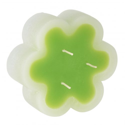 položky Tříknotová svíčka zelená bílá tvar květiny Ø11,5cm V4cm