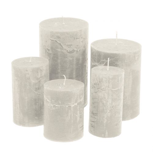 Floristik24 Jednobarevné šedé svíčky různých velikostí