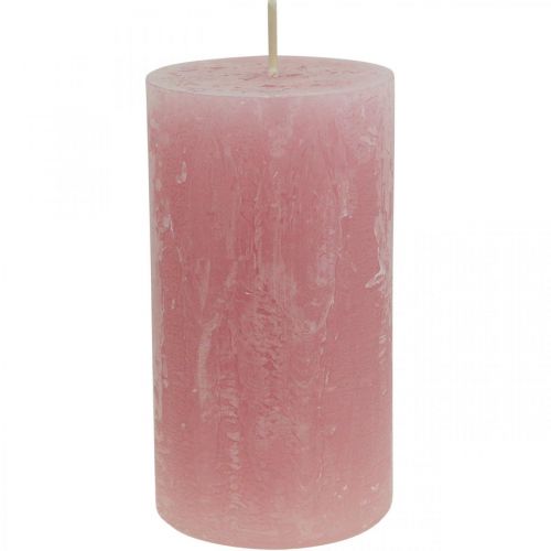 Jednobarevné svíčky růžové rustikální samozhášecí 60×110mm 4ks