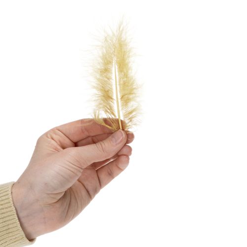 položky Pravá peří na výrobu ve světle žluté barvě, 5 cm – 10 cm, 20 g