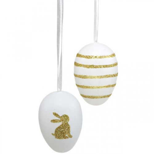 položky Velikonoční vajíčka na zavěšení bílá, zlatá uměle tříděná V6cm 12ks