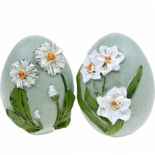Floristik24 Velikonoční vajíčka s květinovým motivem Sedmikrásky a narcisy modrá, zelená omítka assort 2ks