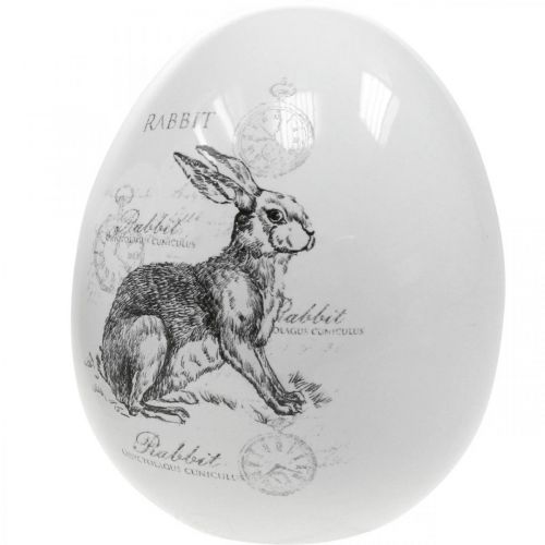Floristik24 Keramické vajíčko, velikonoční dekorace, kraslice s králíčky bílá, černá Ø10cm H12cm sada 2 ks