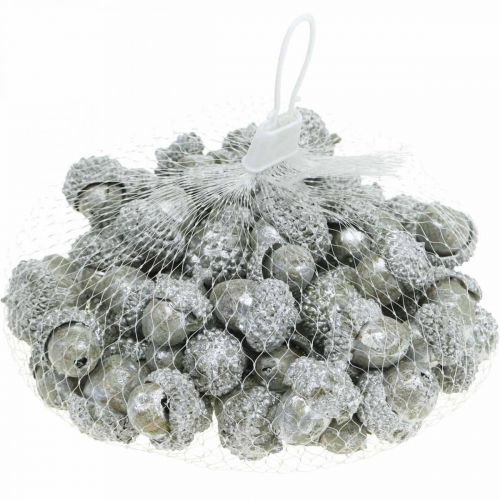 položky Ozdobné žaludy stříbrné, adventní dekorace, přírodní podzimní plody, venkovský dům Ø1,5 - 2,5 cm L1,5 - 3 cm 300g