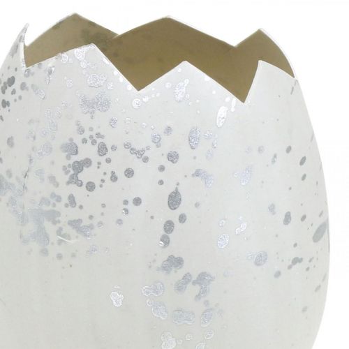 Floristik24 Ozdobné vajíčko,půl vajíčka na zdobení,velikonoční dekorace Ø10,5cm V14,5cm bílá, stříbrná 3ks