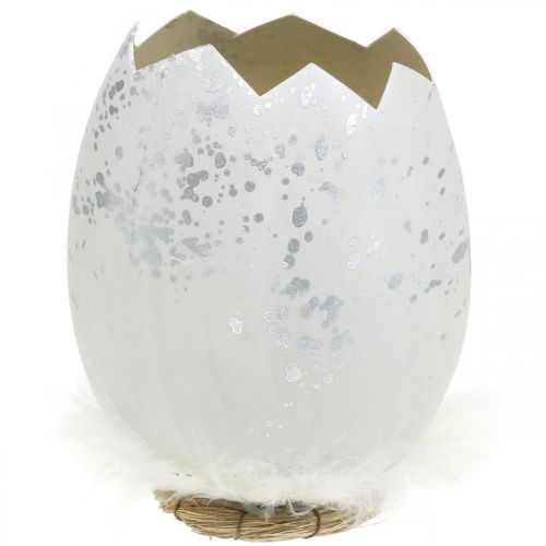 Floristik24 Ozdobné vajíčko,půl vajíčka na zdobení,velikonoční dekorace Ø10,5cm V14,5cm bílá, stříbrná 3ks