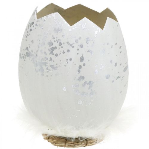 Floristik24 Ozdobné vajíčko,půl vajíčka na zdobení,velikonoční dekorace Ø10,5cm V14,5cm bílá, stříbrná 3ks