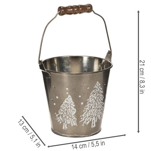 Dekorativní kyblík s jedlemi a dřevěnou rukojetí, 13 cm | Floristik24.cz