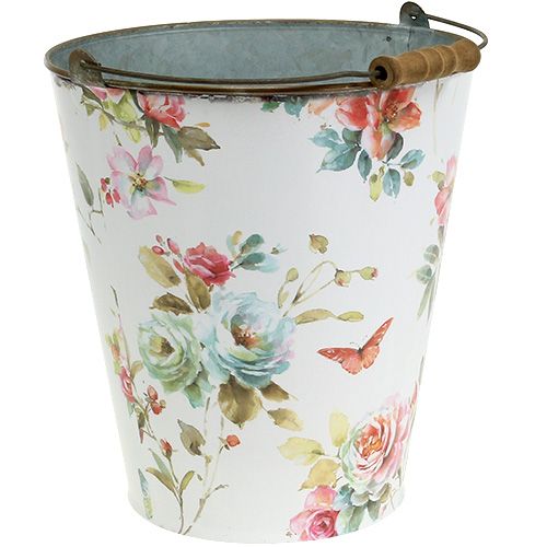 Floristik24 Bílé vědro s květinovým vzorem Ø20,5cm V22,5cm