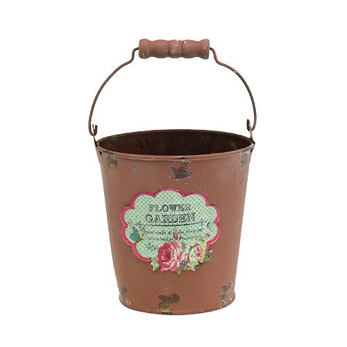 Floristik24 Vědro s motivem Brown aged finish Ø11cm H12cm