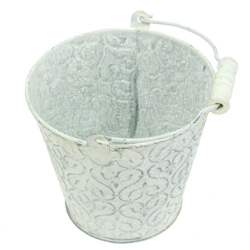 Floristik24 Zinkový kbelík s dekorem smetanový praný Ø13,5cm V12cm