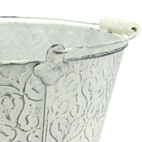 Floristik24 Zinkový kbelík s dekorem smetanový praný Ø22cm V17cm