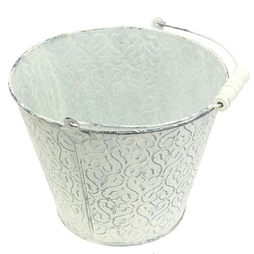 Floristik24 Zinkový kbelík s dekorem smetanový praný Ø22cm V17cm