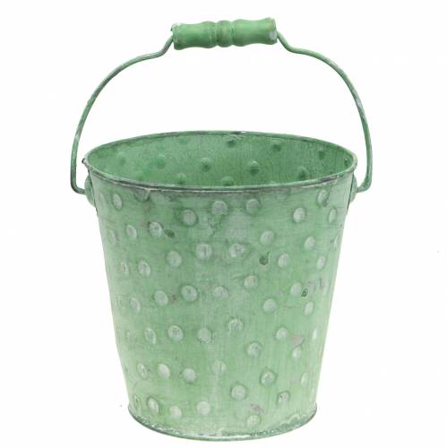 Floristik24 Dekorativní vědro květináč s puntíky kovový zelený praný Ø13cm V12,5cm