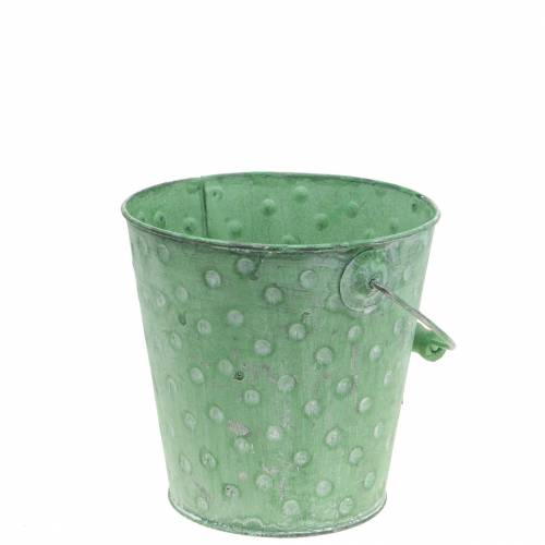 Floristik24 Dekorativní vědro květináč s puntíky kovový zelený praný Ø13cm V12,5cm