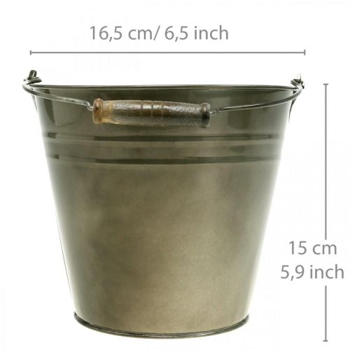 Floristik24 Dekorativní vědro s rukojetí, zahradní dekorace, květináč, kovová nádoba Ø16,5 cm V15 cm