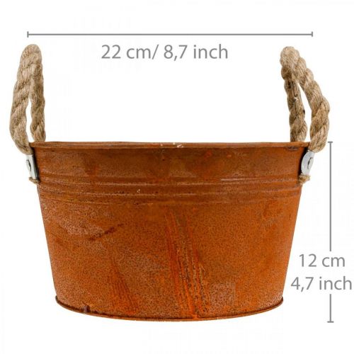 Floristik24 Kovový květináč s provazovými uchy, miska na rostliny, podzimní, patina Ø22cm H12cm
