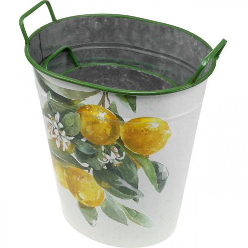 Floristik24 Středomořská plechová vana, květináč s motivem citronu bílá, zelená, žlutá V43,5/34cm Š36,5/27,5cm sada 2ks
