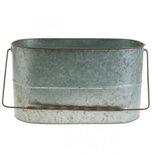 položky Miska na rostliny s rukojetí, kovový květináč, květináč stříbrná, hnědá V22/20cm L42/40cm sada 2 ks