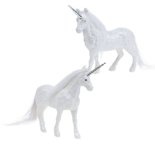 Floristik24 Jednorožec bílý se třpytkami 18cm 2ks