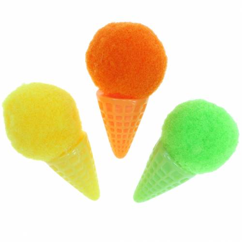 položky Zmrzlina ve vafli umělá zelená, žlutá, oranžová assort 3,5 cm 18 ks