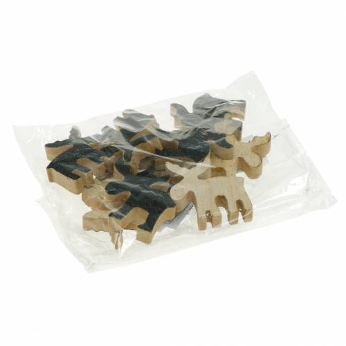položky Vánoční rozptylová dekorace losí dřevo černý třpyt 5×5,5cm 12 ks