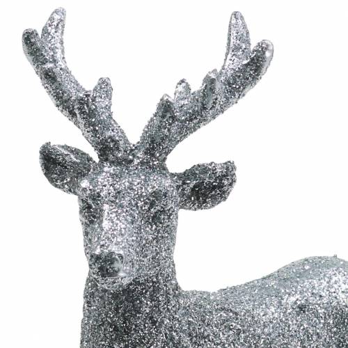 Floristik24 Vánoční dekorace jelení stříbro / třpyt polyresin V12,5cm