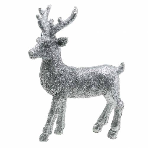 Floristik24 Vánoční dekorace jelení stříbro / třpyt polyresin V12,5cm
