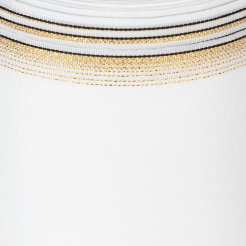 Elegantní věnečková stuha Moiré, 125 mm, bílá se zlatým lemováním - Vysoce kvalitní dekorativní stuha pro floristiku a oslavy | Floristik24.cz