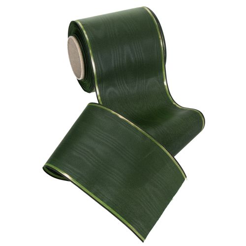 položky Elegantní moaré zelená věnečná stuha se zlatým okrajem, 100 mm x 25 m, pro pohřební květinářství a dekoraci