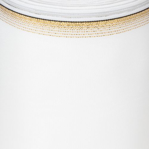 Elegantní moaré věnečná stuha se zlatým okrajem, svatební dekorace, smuteční stuha, bílá 150 mm x 25 m | Floristik24.cz